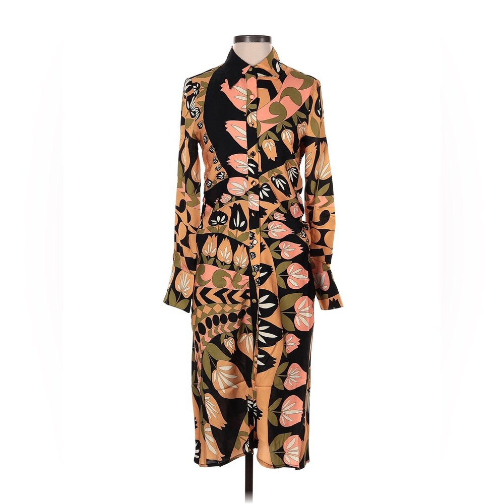 Flora Bea Silk Shreen Dress in Giddy-Up black base multi color floral size L